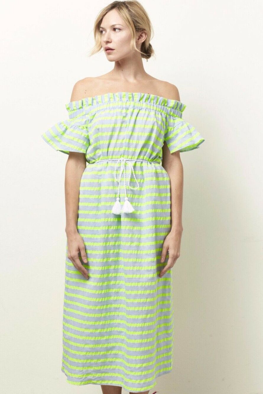 New Corey Lynn Calter Biata Off-The-Shoulder Midi Dress $178 SMALL Blue Lime